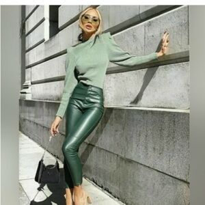 ZARA Hi-Rise Faux Leather Leggings Green NWT Size XS